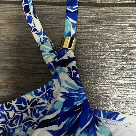 NWT $54 24th & Ocean Women's Small Pina Party Tiered Tankini Swim Top Turquoise - Picture 9 of 16